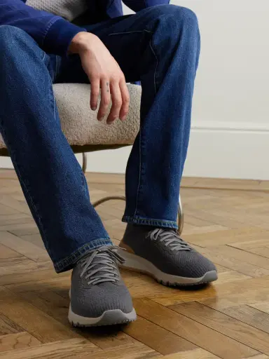 Brunello Cucinelli Leather-Trimmed Stretch-Knit Sneakers - Men | Thumbnail 2 Brunello Cucinelli Leather-Trimmed Stretch-Knit Sneakers - Men | Thumbnail 2