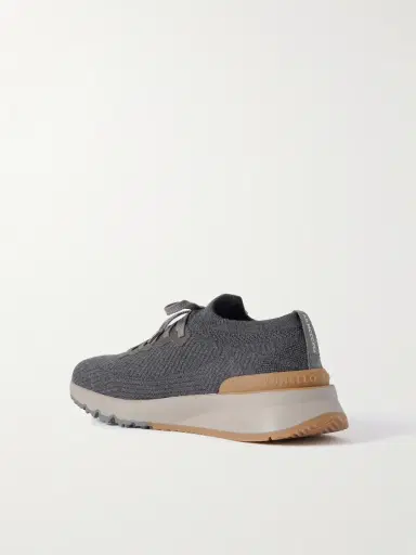 Brunello Cucinelli Leather-Trimmed Stretch-Knit Sneakers - Men | Thumbnail 4 Brunello Cucinelli Leather-Trimmed Stretch-Knit Sneakers - Men | Thumbnail 4