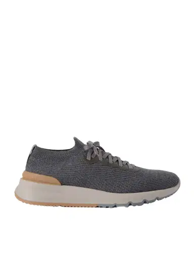 Brunello Cucinelli Leather-Trimmed Stretch-Knit Sneakers - Men | Thumbnail 1 Brunello Cucinelli Leather-Trimmed Stretch-Knit Sneakers - Men | Thumbnail 1