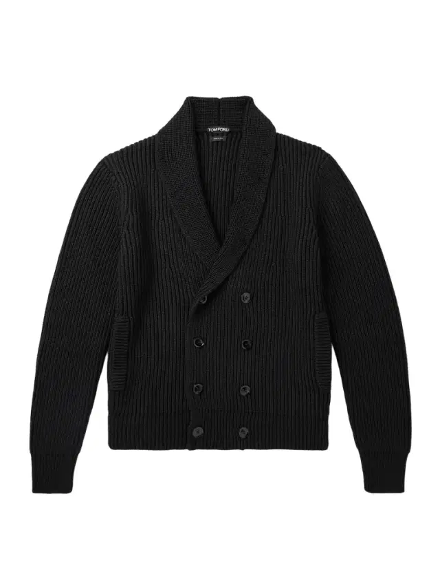 Shawl-Collar Double-Breasted Ribbed Wool and Silk-Blend Cardigan - Men