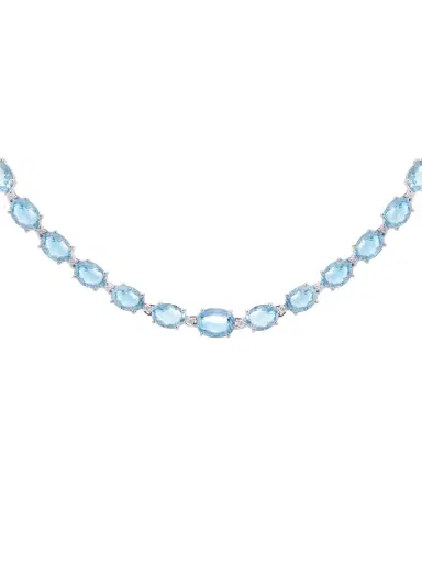 Wish Fine Jewelry 32.57ct Diamond Aquamarine 18K Gold Tennis Necklace | Thumbnail 1 Wish Fine Jewelry 32.57ct Diamond Aquamarine 18K Gold Tennis Necklace | Thumbnail 1