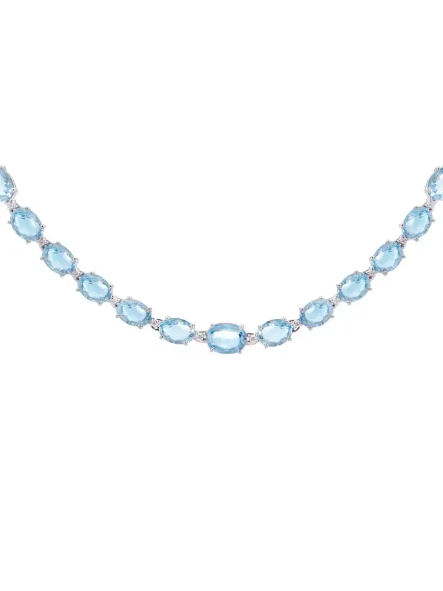 Wish Fine Jewelry 32.57ct Diamond Aquamarine 18K Gold Tennis Necklace
