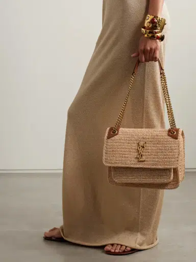 Saint Laurent Niki Medium Leather-trimmed Raffia Shoulder Bag | Thumbnail 2
