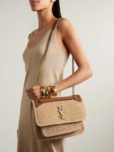 Saint Laurent Niki Medium Leather-trimmed Raffia Shoulder Bag | Thumbnail 6