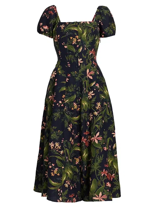 PAIGE Women's Lindi Silk-Linen Midi-Dress - Dark Navy Multi