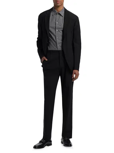 Emporio Armani Men's Micro Chevron Sport Shirt - Solid Dark Blue - Size Medium | Thumbnail 2