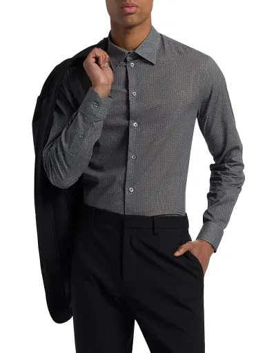 Emporio Armani Men's Micro Chevron Sport Shirt - Solid Dark Blue - Size Medium | Thumbnail 3