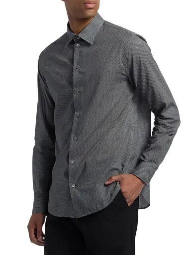 Emporio Armani Men's Micro Chevron Sport Shirt - Solid Dark Blue - Size Medium | Thumbnail 4