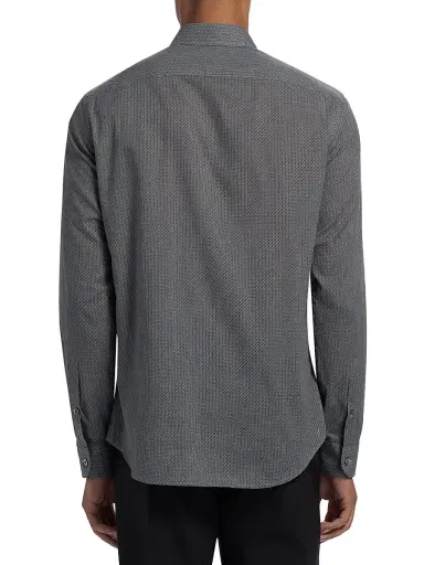 Emporio Armani Men's Micro Chevron Sport Shirt - Solid Dark Blue - Size Medium | Thumbnail 5
