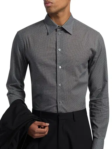 Emporio Armani Men's Micro Chevron Sport Shirt - Solid Dark Blue - Size Medium | Thumbnail 6