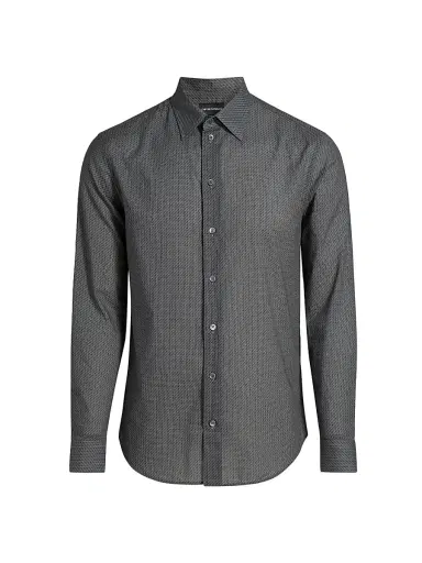 Emporio Armani Men's Micro Chevron Sport Shirt - Solid Dark Blue - Size Medium | Thumbnail 1