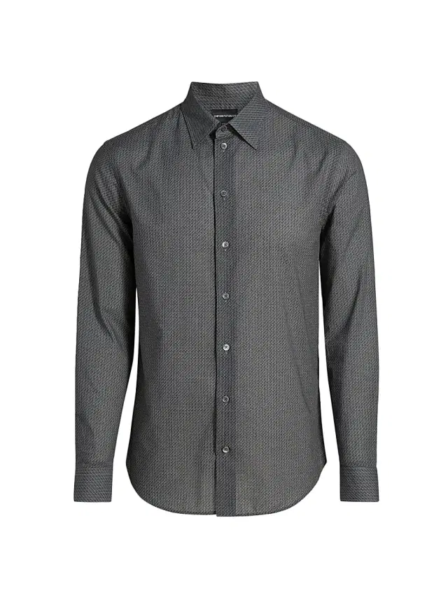 Emporio Armani Men's Micro Chevron Sport Shirt - Solid Dark Blue