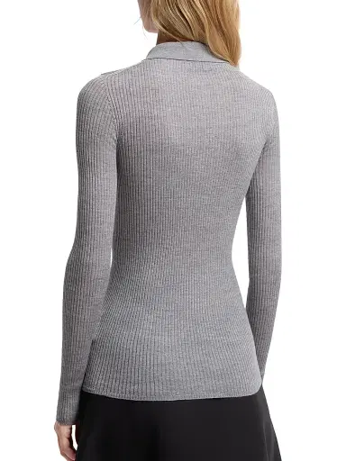 Moncler Women's Polo Shirt in Wool - Gray | Thumbnail 3 Moncler Women's Polo Shirt in Wool - Gray | Thumbnail 3