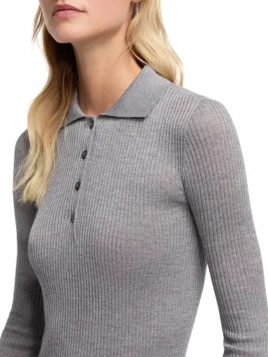 Moncler Women's Polo Shirt in Wool - Gray | Thumbnail 4 Moncler Women's Polo Shirt in Wool - Gray | Thumbnail 4