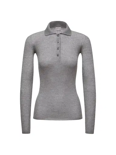 Moncler Women's Polo Shirt in Wool - Gray | Thumbnail 1 Moncler Women's Polo Shirt in Wool - Gray | Thumbnail 1