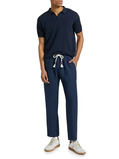 MC2 Saint Barth Men's Solid Drawstring Lounge Linen Pants - Blue Navy | Thumbnail 2