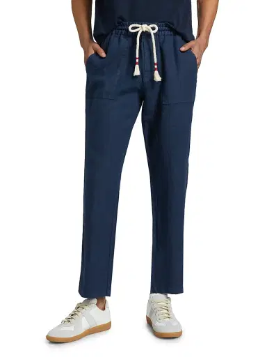 MC2 Saint Barth Men's Solid Drawstring Lounge Linen Pants - Blue Navy | Thumbnail 3