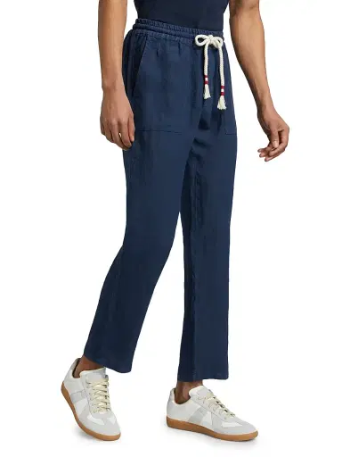 MC2 Saint Barth Men's Solid Drawstring Lounge Linen Pants - Blue Navy | Thumbnail 4