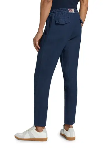 MC2 Saint Barth Men's Solid Drawstring Lounge Linen Pants - Blue Navy | Thumbnail 5