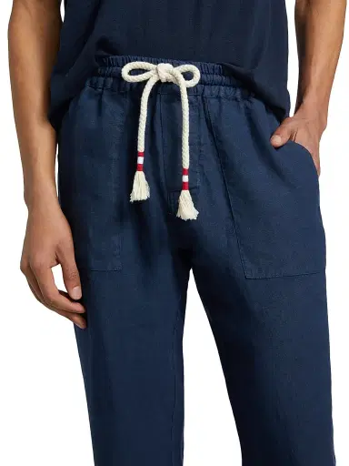 MC2 Saint Barth Men's Solid Drawstring Lounge Linen Pants - Blue Navy | Thumbnail 6