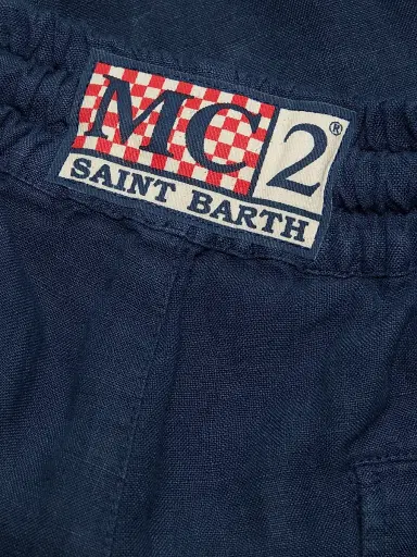 MC2 Saint Barth Men's Solid Drawstring Lounge Linen Pants - Blue Navy | Thumbnail 7