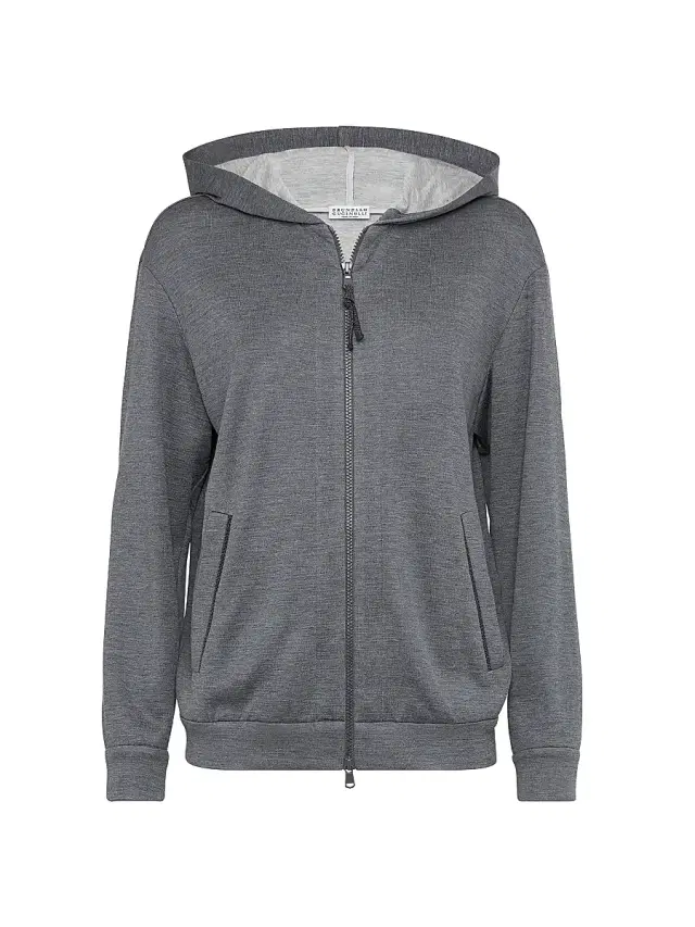 Women's Cotton and Silk Interlock Hooded Sweatshirt - Dark Grey Women's Cotton and Silk Interlock Hooded Sweatshirt - Dark Grey