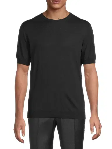 Giorgio Armani Men's Silk-Cotton Short-Sleeve Sweater - Blue - Size 46 | Thumbnail 3
