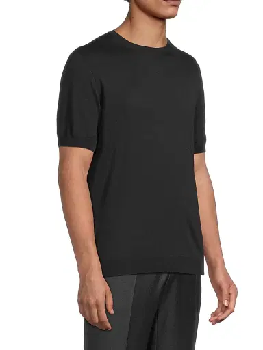 Giorgio Armani Men's Silk-Cotton Short-Sleeve Sweater - Blue - Size 46 | Thumbnail 4