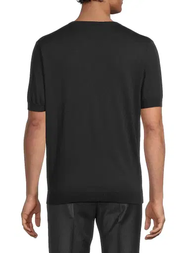 Giorgio Armani Men's Silk-Cotton Short-Sleeve Sweater - Blue - Size 46 | Thumbnail 5