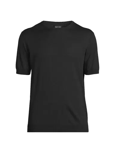 Giorgio Armani Men's Silk-Cotton Short-Sleeve Sweater - Blue - Size 46 | Thumbnail 1