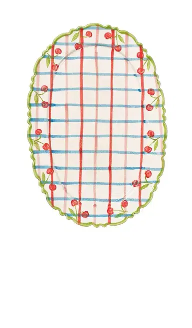Damson Madder Hand Painted Cherry Frilly Platter | Thumbnail 1