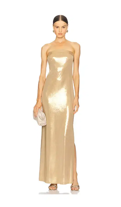 Norma Kamali Strapless Tailored Side Slit Gown