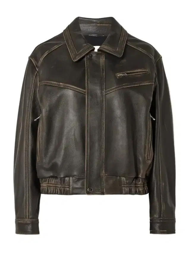 Clint Oversized Paneled Distressed Leather Bomber Jacket