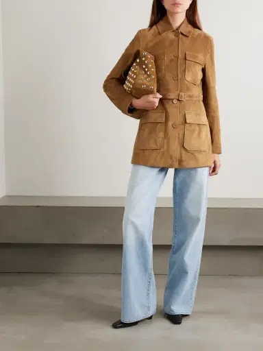 Nour Hammour Romana Belted Paneled Suede Jacket | Thumbnail 2