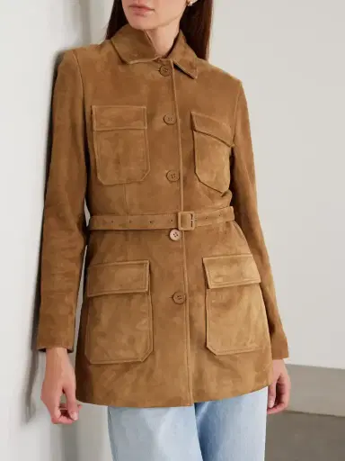 Nour Hammour Romana Belted Paneled Suede Jacket | Thumbnail 3
