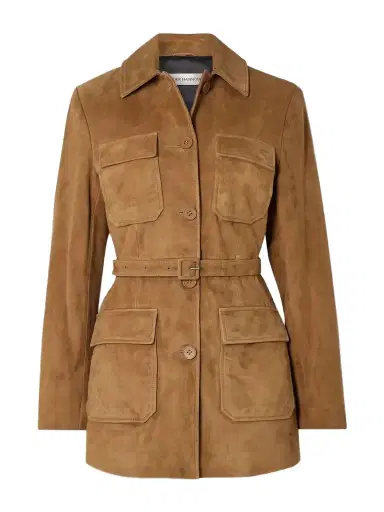 Nour Hammour Romana Belted Paneled Suede Jacket | Thumbnail 1