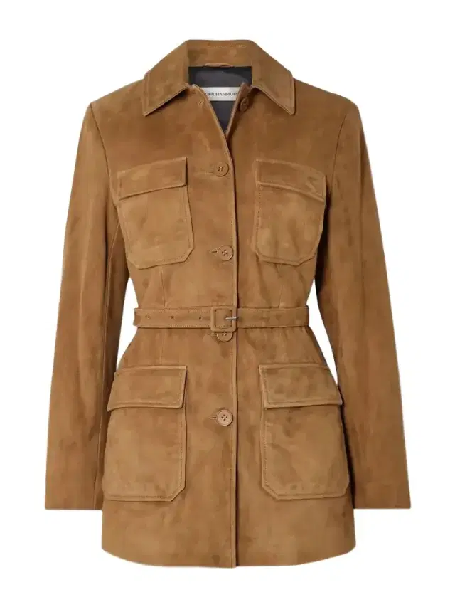Romana Belted Paneled Suede Jacket