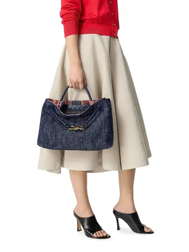 Bottega Veneta Women's Medium Andiamo Denim Tote Bag - Navy White | Thumbnail 3 Bottega Veneta Women's Medium Andiamo Denim Tote Bag - Navy White | Thumbnail 3