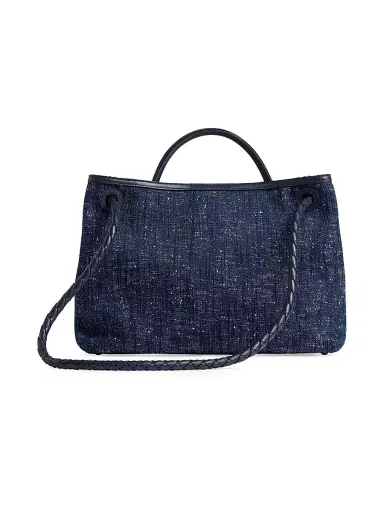 Bottega Veneta Women's Medium Andiamo Denim Tote Bag - Navy White | Thumbnail 5 Bottega Veneta Women's Medium Andiamo Denim Tote Bag - Navy White | Thumbnail 5