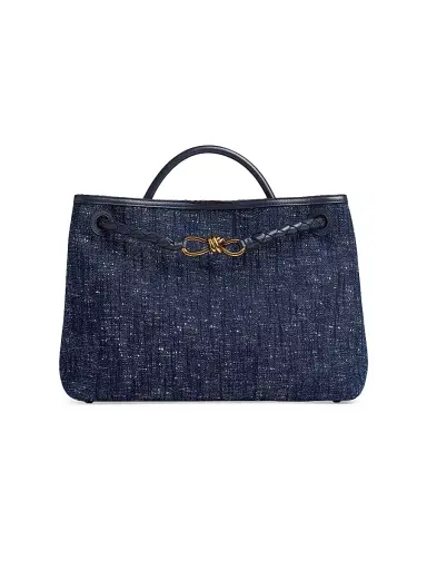 Bottega Veneta Women's Medium Andiamo Denim Tote Bag - Navy White | Thumbnail 1 Bottega Veneta Women's Medium Andiamo Denim Tote Bag - Navy White | Thumbnail 1