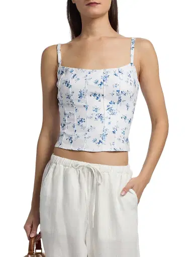 Reformation Women's Hattie Seamed Floral Linen Top - Orlaya - Size 12 | Thumbnail 3