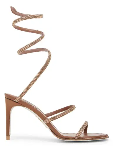 René Caovilla Women's 80MM Crystal-Embellished Satin Sandals - Brown Satin Smoked Topaz | Thumbnail 1 René Caovilla Women's 80MM Crystal-Embellished Satin Sandals - Brown Satin Smoked Topaz | Thumbnail 1