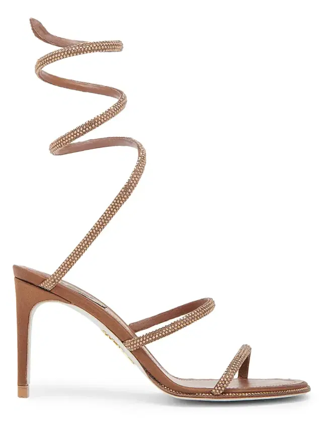 Rene Caovilla Women's 80MM Crystal-Embellished Satin Sandals - Brown Satin Smoked Topaz