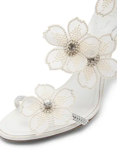 René Caovilla Women's Cleo 5MM Crystal-Embellished Floral Satin Sandals - Satin Crystal Cream | Thumbnail 6 René Caovilla Women's Cleo 5MM Crystal-Embellished Floral Satin Sandals - Satin Crystal Cream | Thumbnail 6