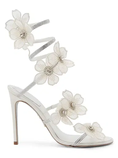 René Caovilla Women's Cleo 5MM Crystal-Embellished Floral Satin Sandals - Satin Crystal Cream | Thumbnail 1 René Caovilla Women's Cleo 5MM Crystal-Embellished Floral Satin Sandals - Satin Crystal Cream | Thumbnail 1