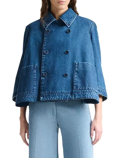 Altuzarra Women's Hayden Denim Double-Breasted Crop Jacket - Indigo - Size 12 | Thumbnail 1 Altuzarra Women's Hayden Denim Double-Breasted Crop Jacket - Indigo - Size 12 | Thumbnail 1