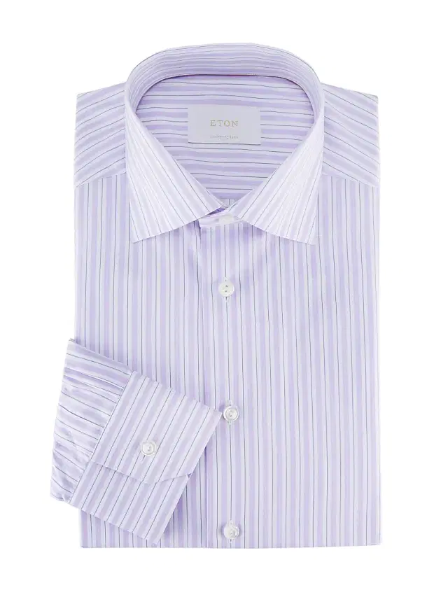 Men's Contemporary-Fit Striped Elevated Cotton Shirt - Purple