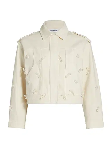 Self-Portrait Women's Beaded Denim Jacket - Cream | Thumbnail 1 Self-Portrait Women's Beaded Denim Jacket - Cream | Thumbnail 1