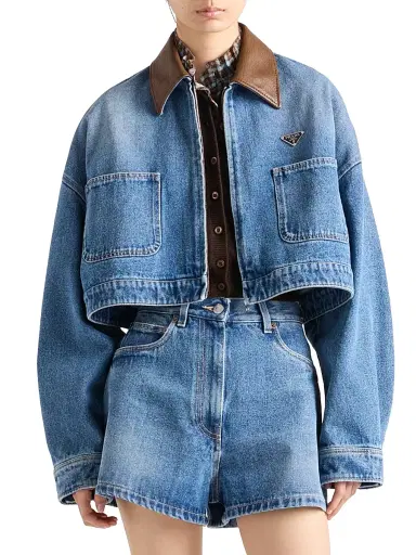 Prada Women's Cropped Denim Jacket - Blue - Size 12 | Thumbnail 2