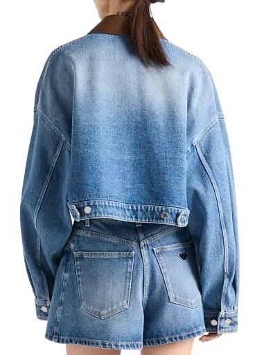 Prada Women's Cropped Denim Jacket - Blue - Size 12 | Thumbnail 3